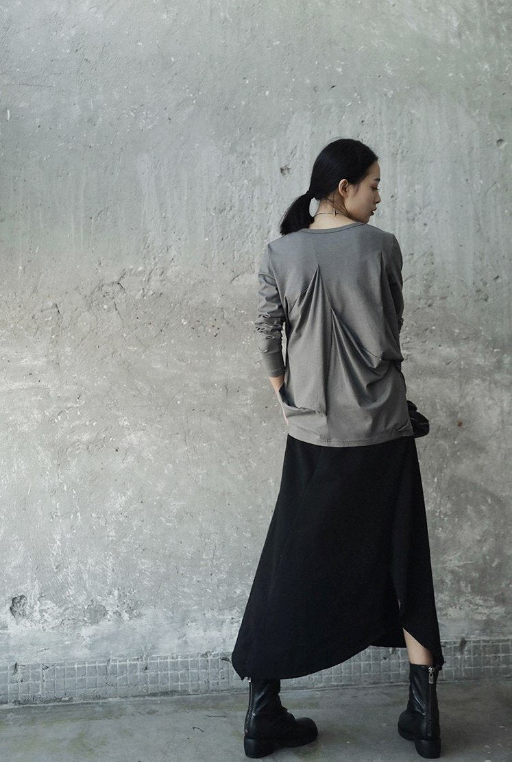 Marigold Shadows shirts Pīku Back Long Sleeve - Grey