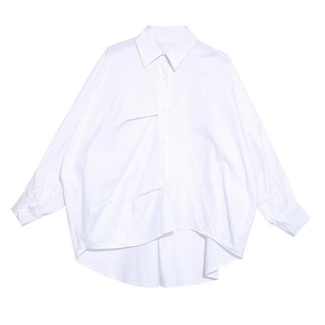 Marigold Shadows shirts Rena Asymmetrical Loose Long Sleeve Shirt - White