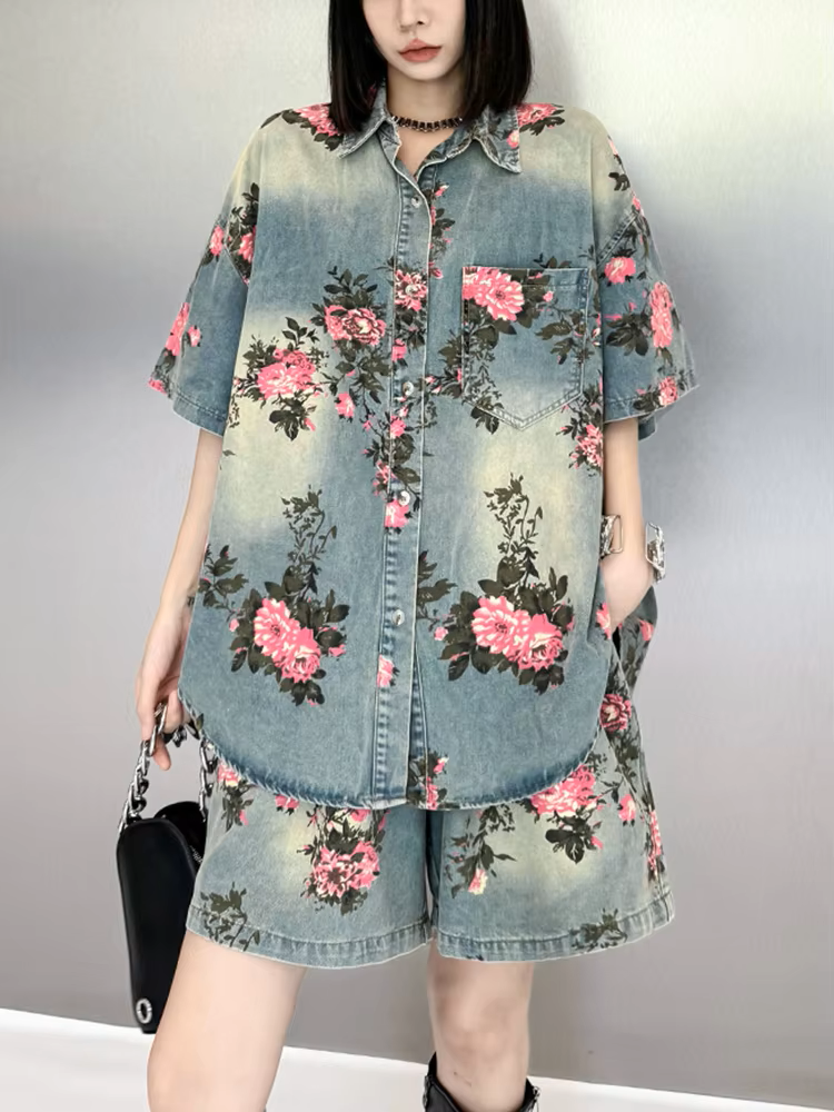 Marigold Shadows Shirts *** Rosette Rose Denim Shirt