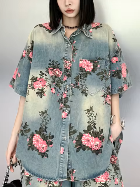 Marigold Shadows Shirts *** Rosette Rose Denim Shirt