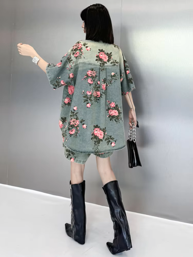 Rosette Rose Denim Set