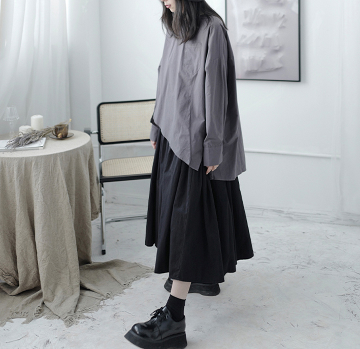 Marigold Shadows shirts Saburo Irregular Long Sleeve Shirt - Gray