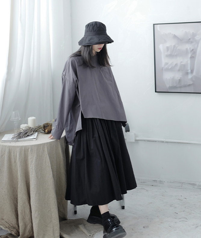 Marigold Shadows shirts Saburo Irregular Long Sleeve Shirt - Gray