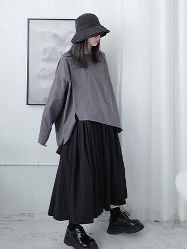 Marigold Shadows shirts Saburo Irregular Long Sleeve Shirt - Gray