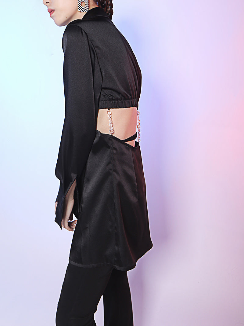 Marigold Shadows shirts Saeko Hollow Out Long Sleeve Shirt - Black