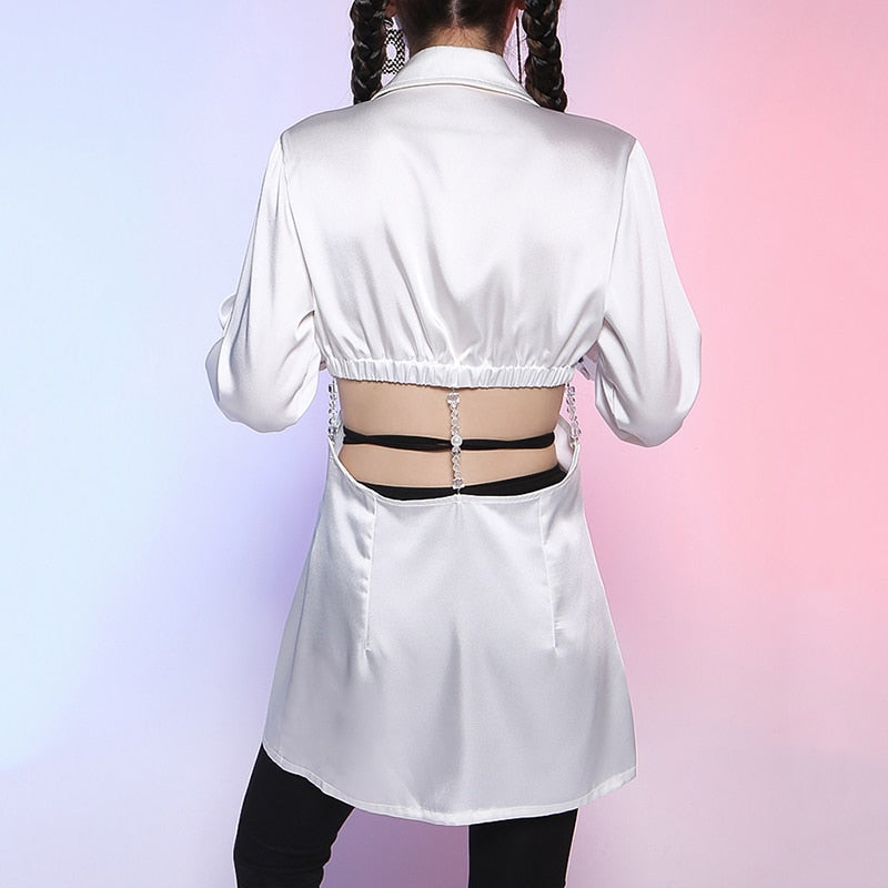 Marigold Shadows shirts Saeko Hollow Out Long Sleeve Shirt - White