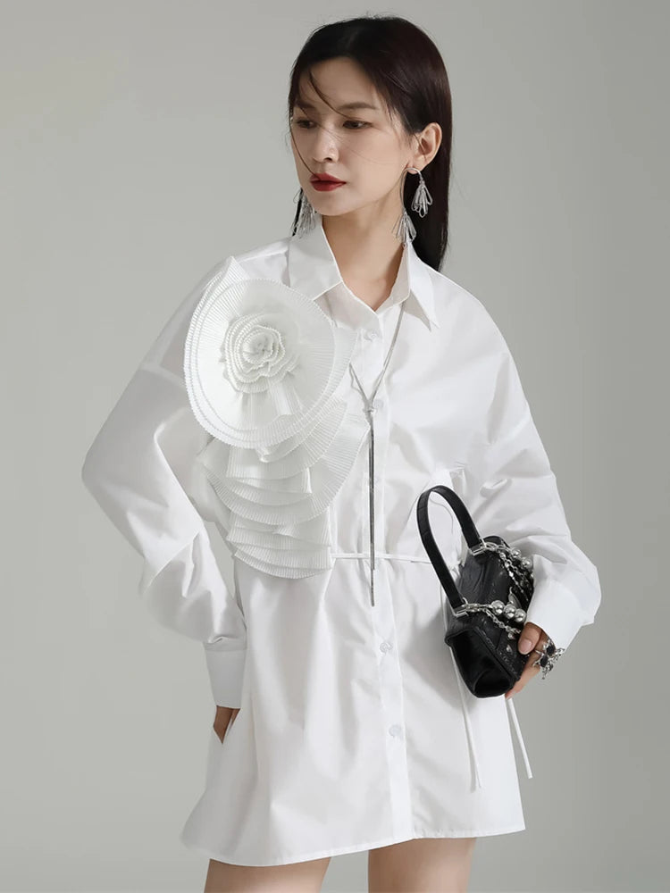 Marigold Shadows Shirts Sheltey Ruffle Flower Blouse - White