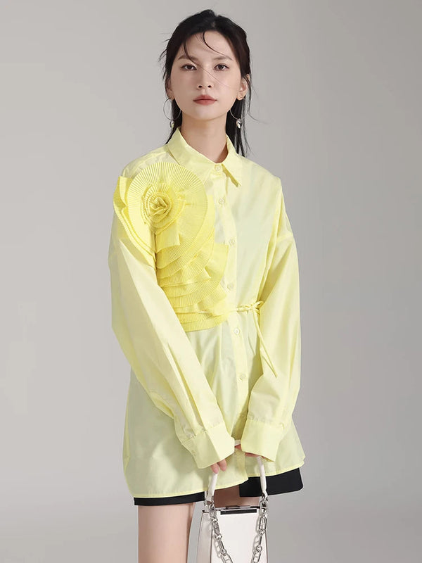 Marigold Shadows Shirts Sheltey Ruffle Flower Blouse - Yellow