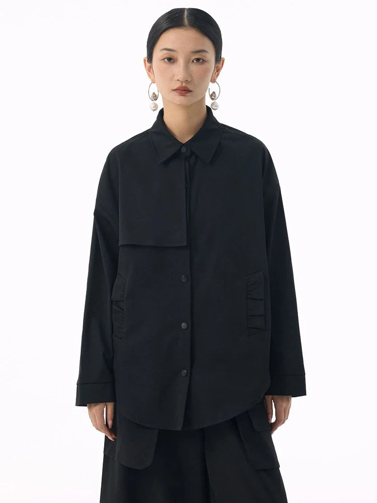 Marigold Shadows Shirts *** Sherpee Ruffle Pocket Button Up