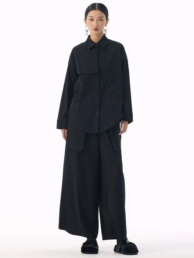 Marigold Shadows Shirts *** Sherpee Ruffle Pocket Button Up