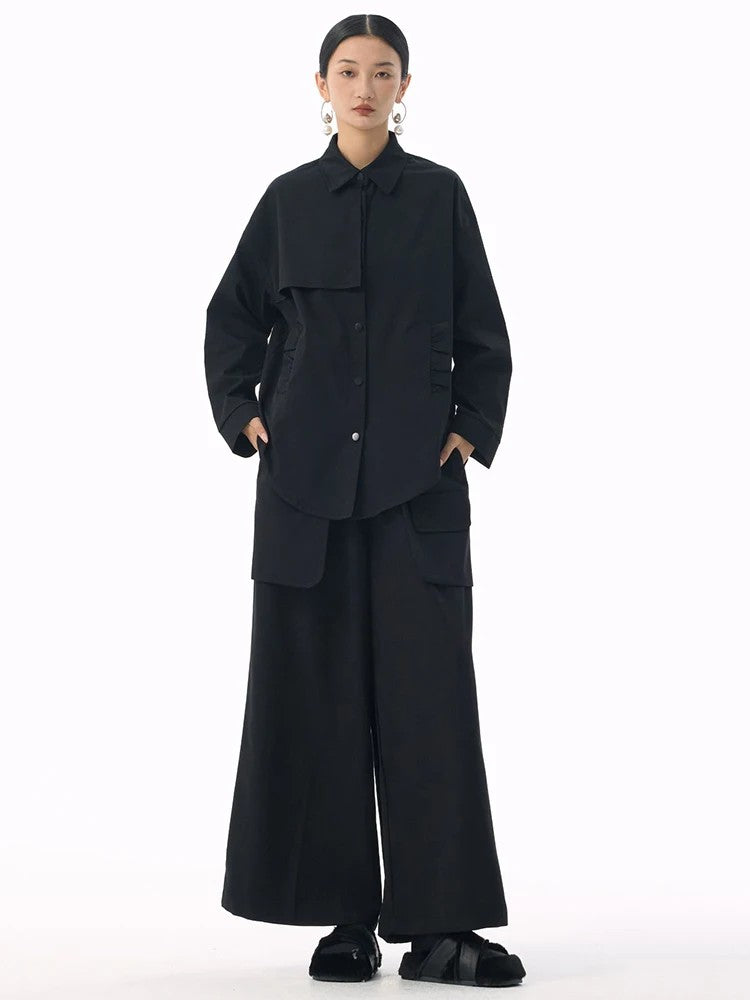 Marigold Shadows Shirts *** Sherpee Ruffle Pocket Button Up