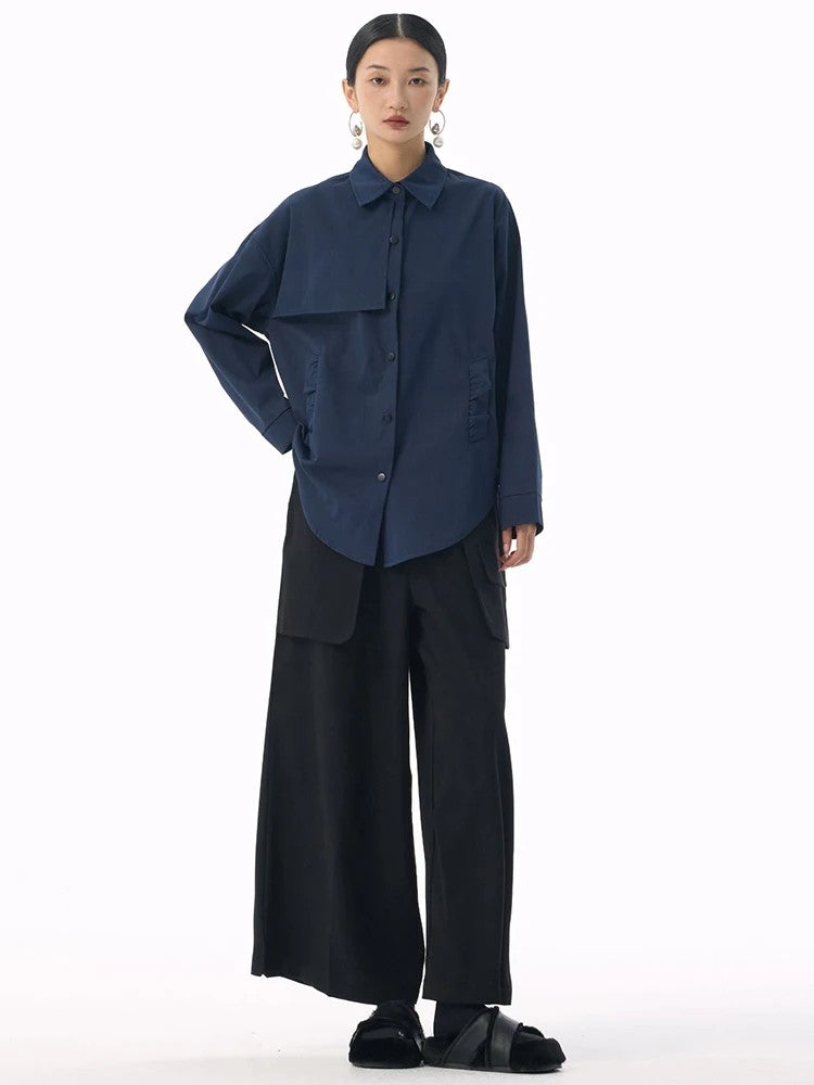 Marigold Shadows Shirts *** Sherpee Ruffle Pocket Button Up