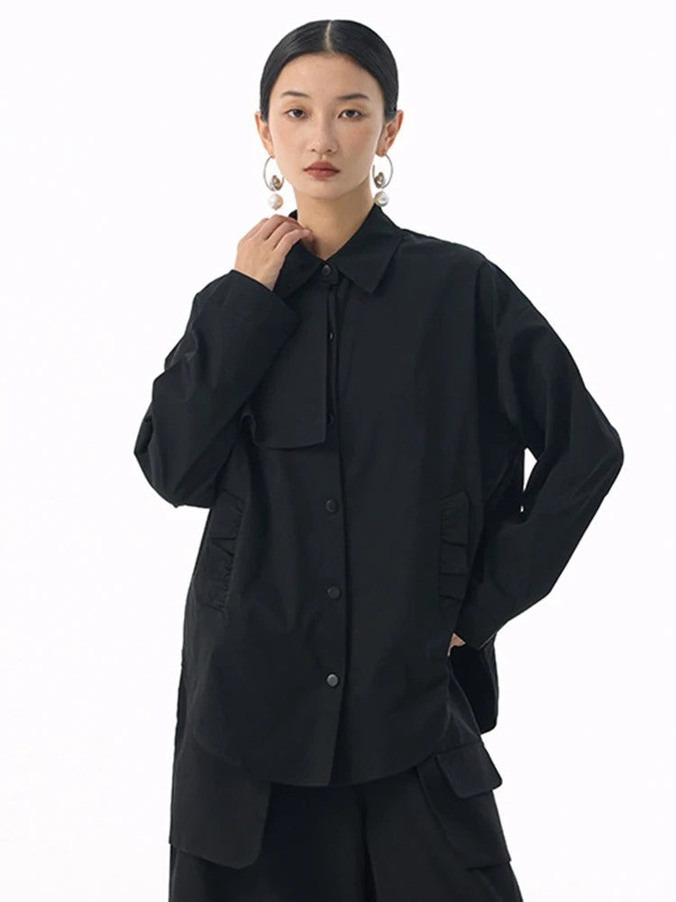 Marigold Shadows Shirts *** Sherpee Ruffle Pocket Button Up