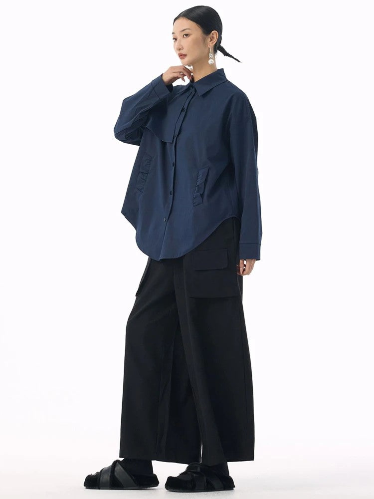 Marigold Shadows Shirts *** Sherpee Ruffle Pocket Button Up