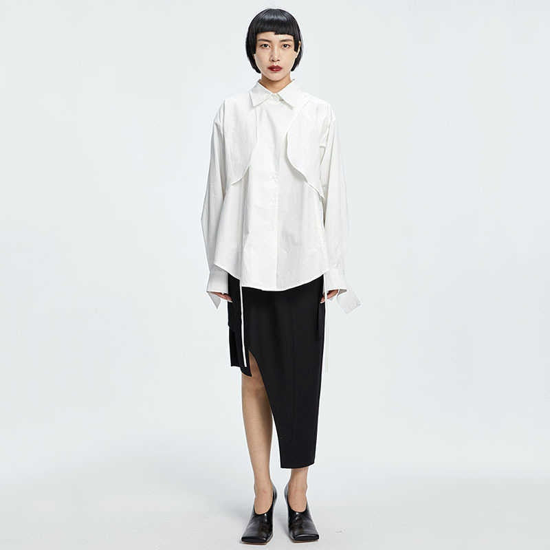 Marigold Shadows shirts Shion Loose Long Sleeve Irregular Shirt - White