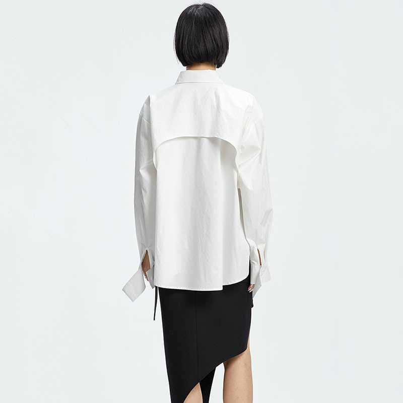 Marigold Shadows shirts Shion Loose Long Sleeve Irregular Shirt - White