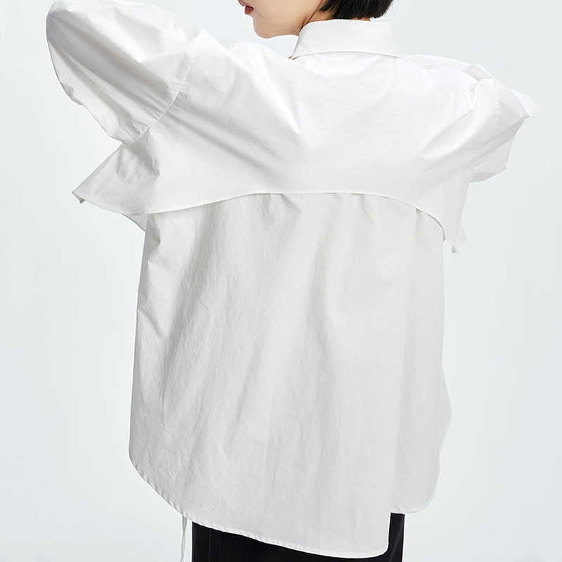 Marigold Shadows shirts Shion Loose Long Sleeve Irregular Shirt - White