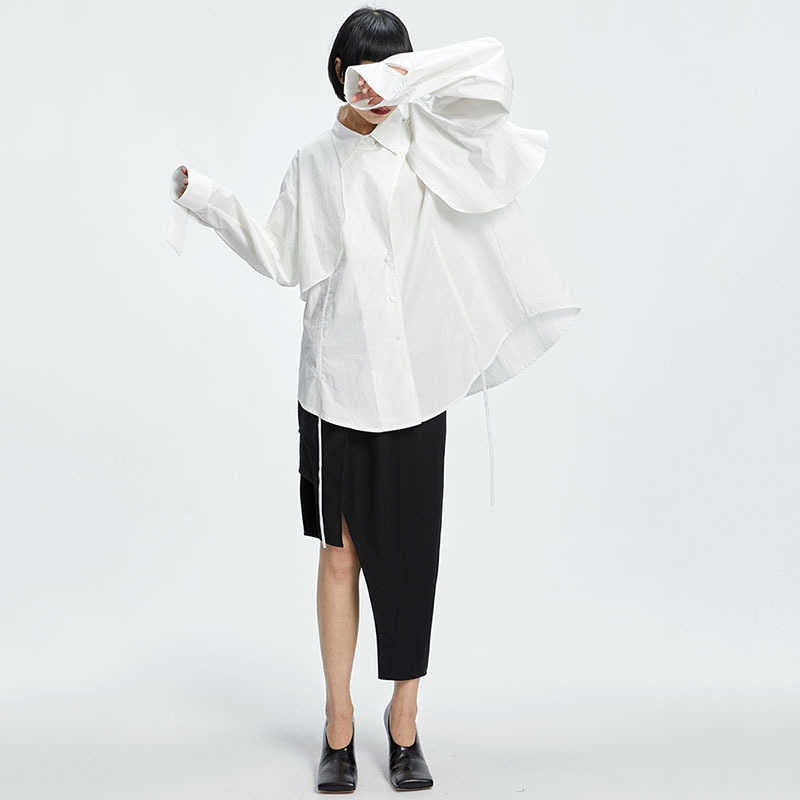 Marigold Shadows shirts Shion Loose Long Sleeve Irregular Shirt - White