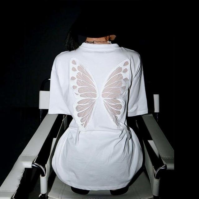 Marigold Shadows shirts Taru Back Mesh Wings Long Shirt - White