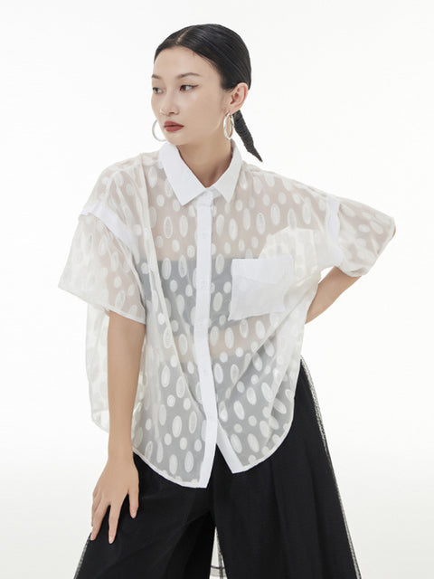 Marigold Shadows Shirts & Tops Kozan Sheer Ovals Blouse - White