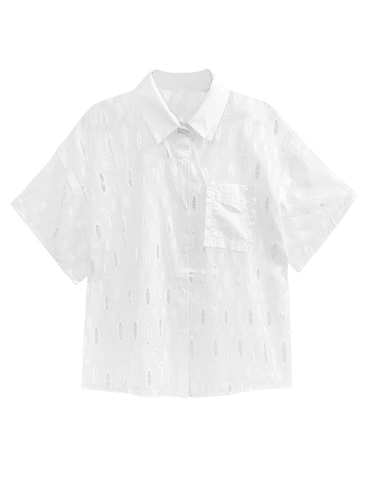 Marigold Shadows Shirts & Tops Kozan Sheer Ovals Blouse - White