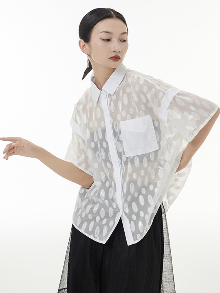 Marigold Shadows Shirts & Tops Kozan Sheer Ovals Blouse - White