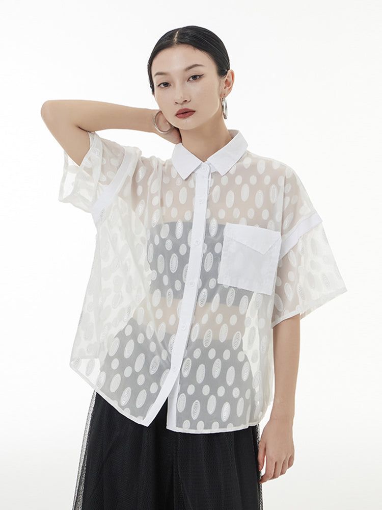 Marigold Shadows Shirts & Tops Kozan Sheer Ovals Blouse - White