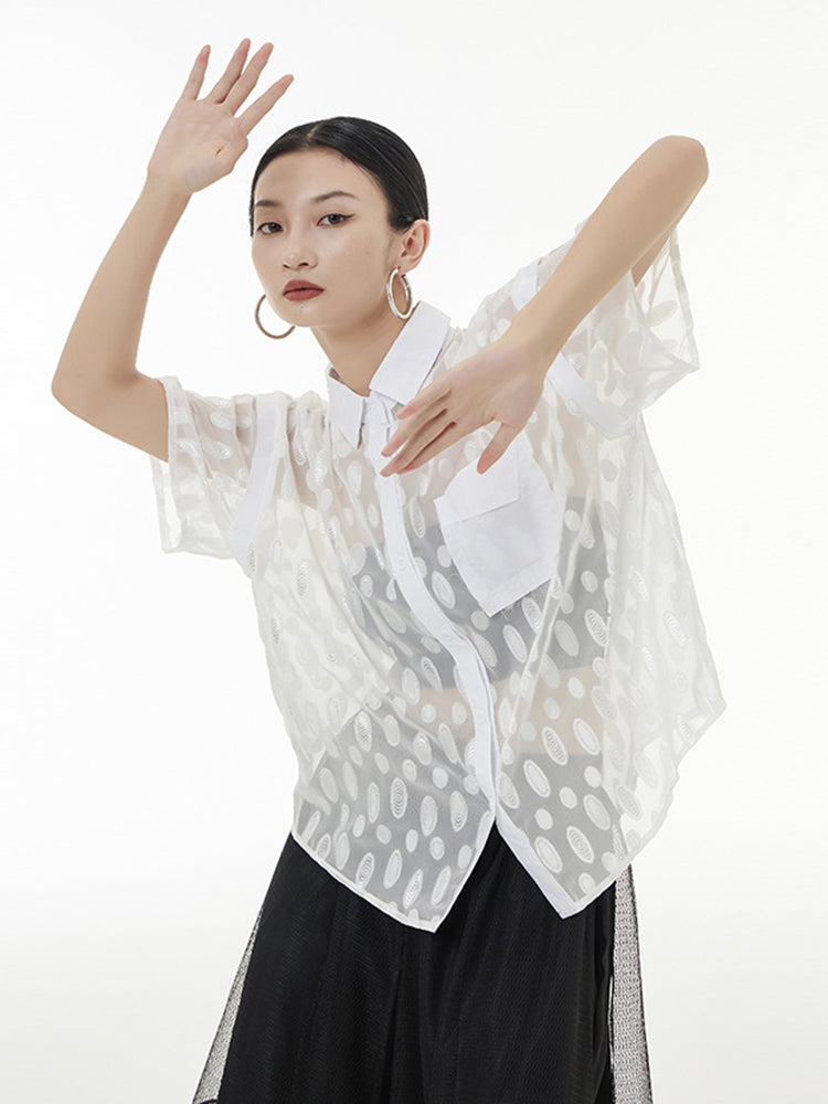 Marigold Shadows Shirts & Tops Kozan Sheer Ovals Blouse - White