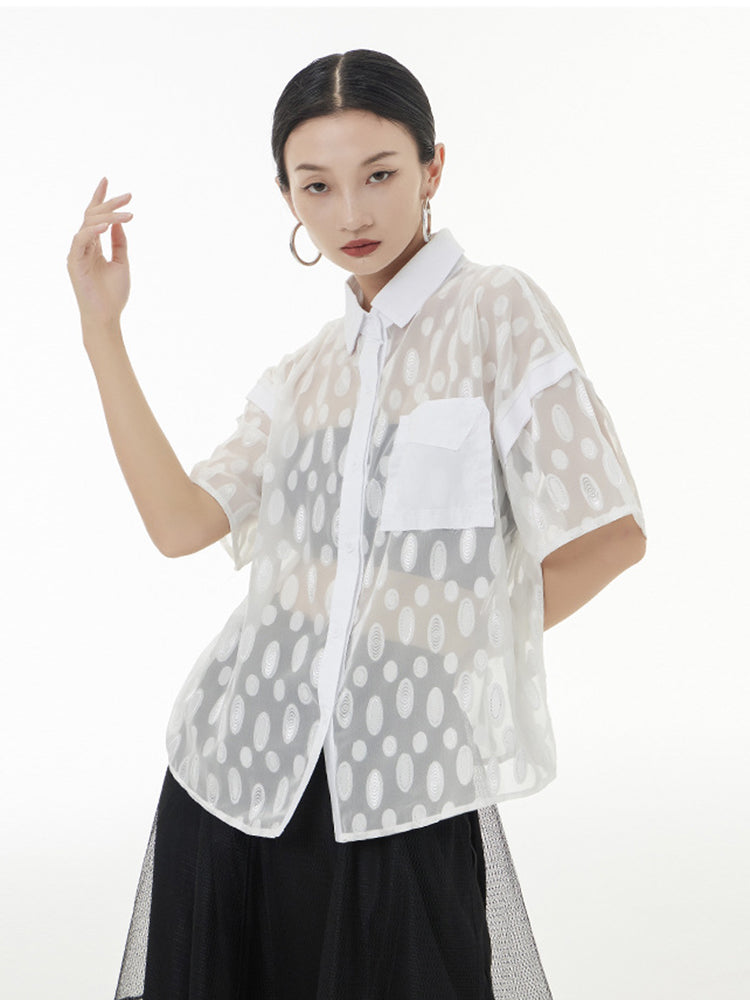 Marigold Shadows Shirts & Tops Kozan Sheer Ovals Blouse - White