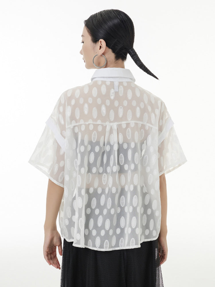 Marigold Shadows Shirts & Tops Kozan Sheer Ovals Blouse - White