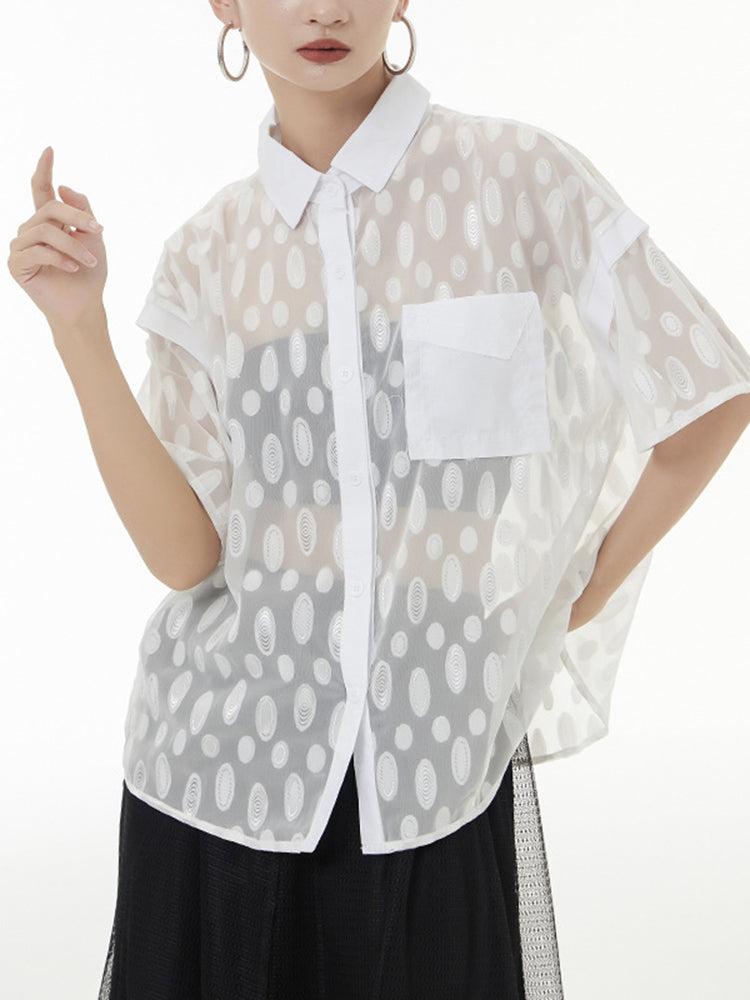 Marigold Shadows Shirts & Tops Kozan Sheer Ovals Blouse - White