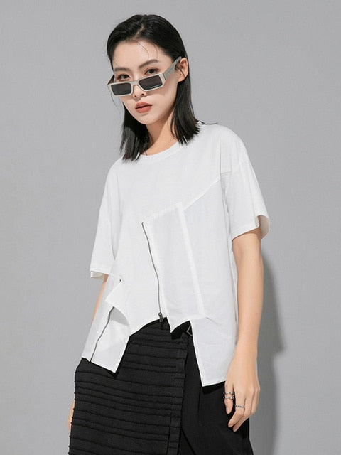 Marigold Shadows Shirts & Tops Lupee Zipper Shirt - White