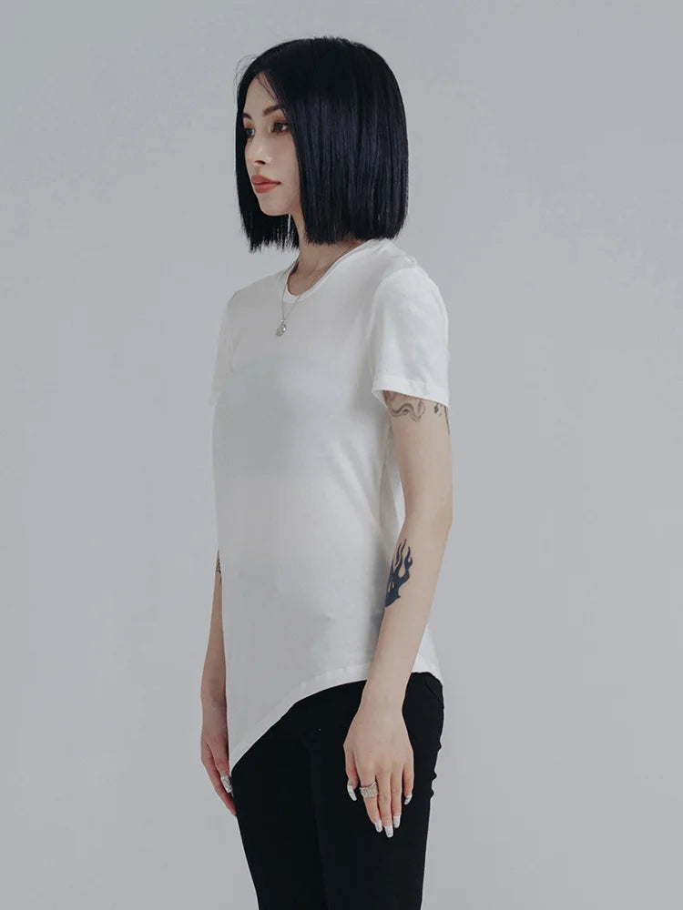 Marigold Shadows Shirts Wallcy Irregular Hem T-shirt - White