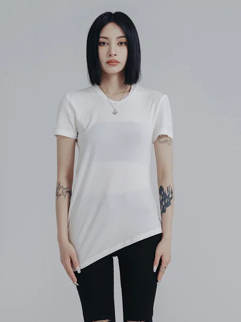 Marigold Shadows Shirts Wallcy Irregular Hem T-shirt - White