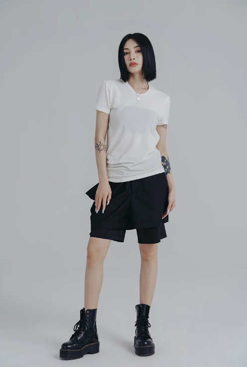 Marigold Shadows Shirts Wallcy Irregular Hem T-shirt - White