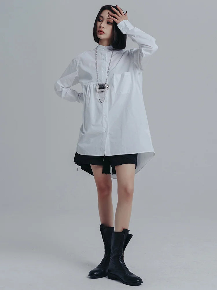 Marigold Shadows Shirts Woumen Pleated Collar Shirt