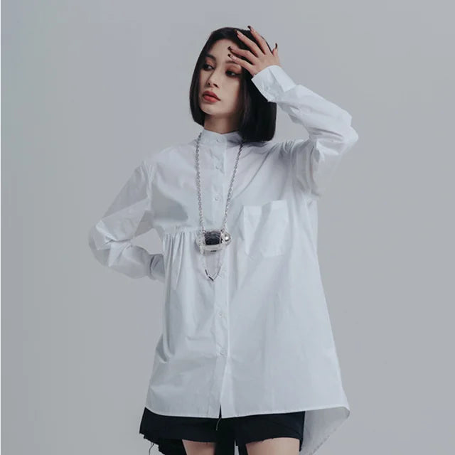 Marigold Shadows Shirts Woumen Pleated Collar Shirt