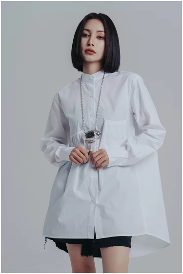 Marigold Shadows Shirts Woumen Pleated Collar Shirt