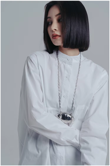 Marigold Shadows Shirts Woumen Pleated Collar Shirt