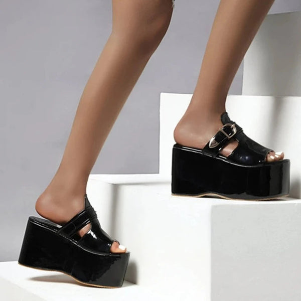 Marigold Shadows Shoes Asuandra Platform Slide - Black