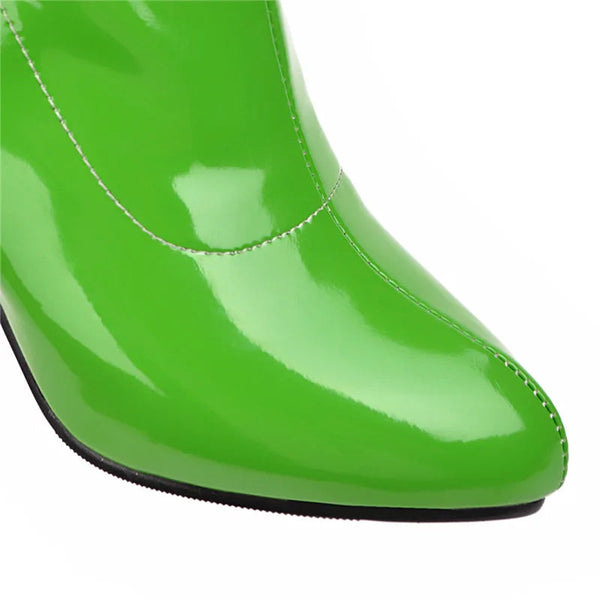 Marigold Shadows Shoes Salwa Patent Boot- Green