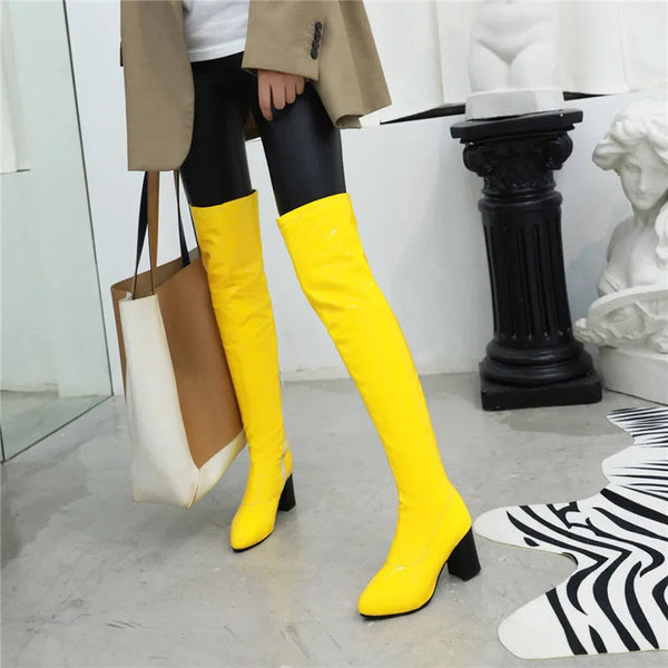 Marigold Shadows Shoes Salwa Patent Boot - Yellow