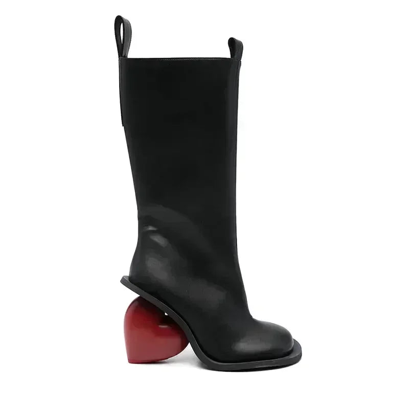 Marigold Shadows Shoes Taura Heart Heel Boots - Black and Red