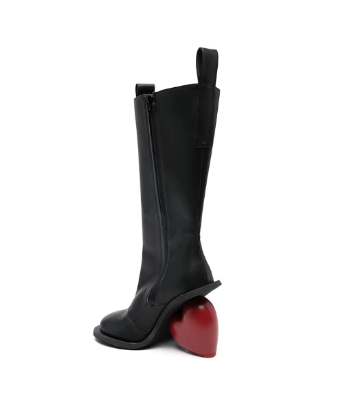 Marigold Shadows Shoes Taura Heart Heel Boots - Black and Red