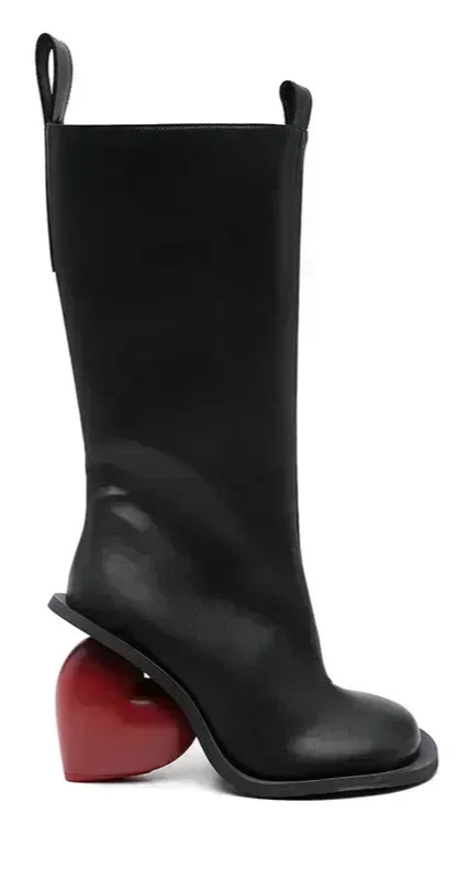 Marigold Shadows Shoes Taura Heart Heel Boots - Black and Red