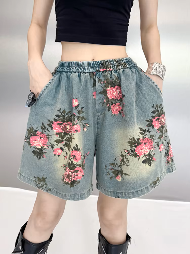 Marigold Shadows Shorts *** Rosette Rose Denim Shorts