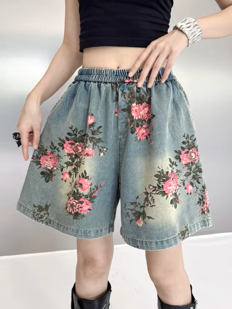 Marigold Shadows Shorts *** Rosette Rose Denim Shorts