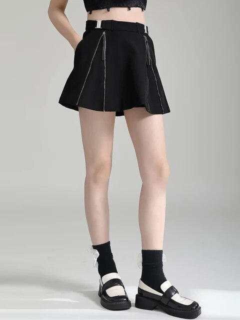 Marigold Shadows Skirts Cutsie A-line Zipper Mini Skirt