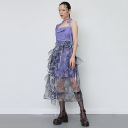 Marigold Shadows skirts Keomi Printed Mesh Ruffle Irregular Skirt