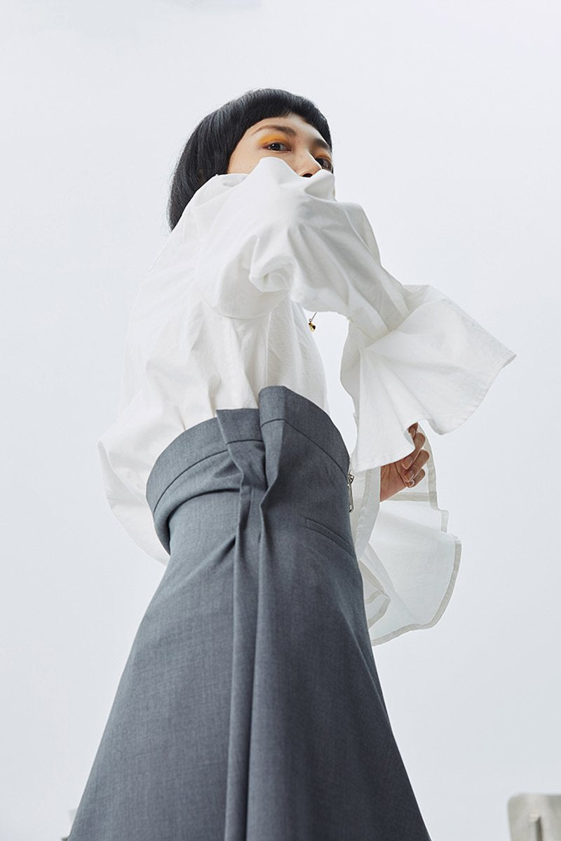 Marigold Shadows skirts Kokone Pleated Asymmetrical Skirt - Gray